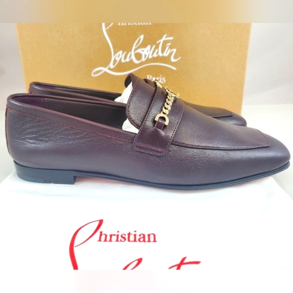 NWT$1095 Louboutin MJ Moc Brown Leather Chain Red Sole Flat Loafers Sz 36.5, 6.5 - Picture 9 of 16